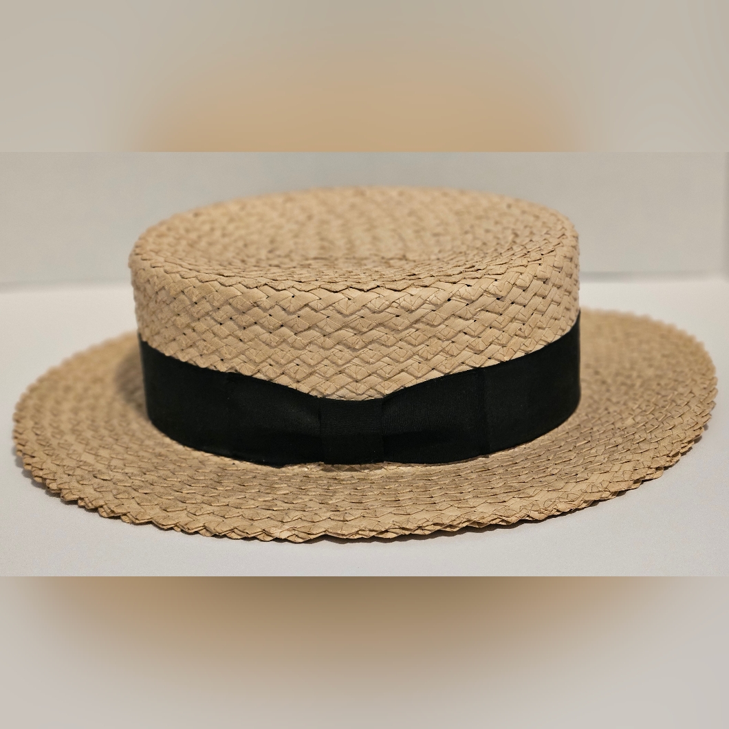 Antique 1920's Stylish Straw Boater Hat With Black Band Men's W.C. Fields Type